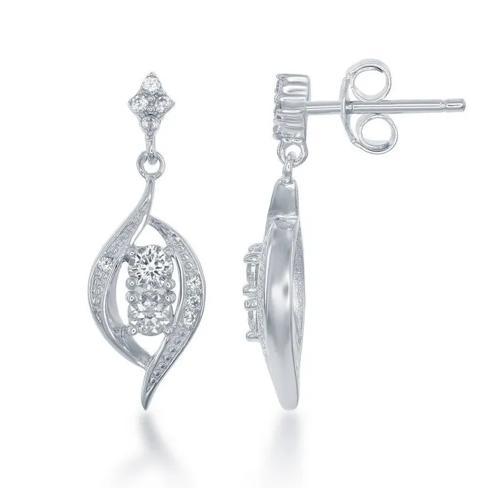 Earrings Classic Sterling Silver Marquise and CZ Earrings