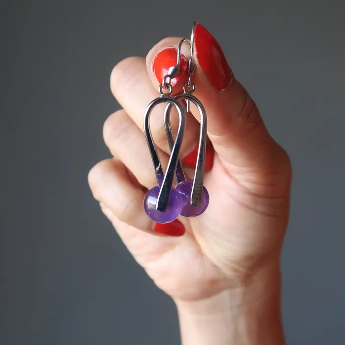 Earrings Satin Crystals Amethyst Earrings Spiritual Frequencies Tuning Fork Purple Crystal