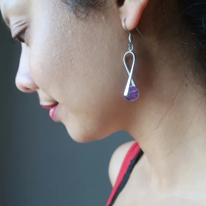 Earrings Satin Crystals Amethyst Earrings Spiritual Frequencies Tuning Fork Purple Crystal