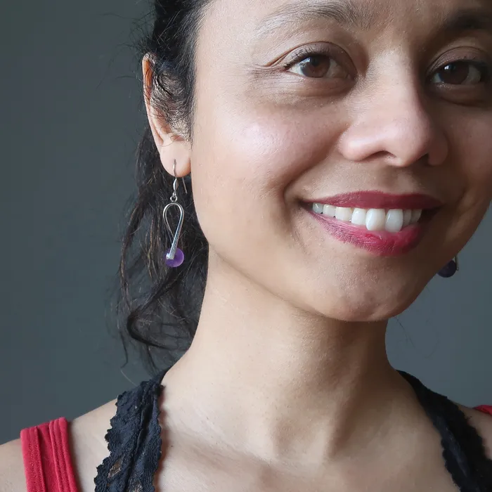 Earrings Satin Crystals Amethyst Earrings Spiritual Frequencies Tuning Fork Purple Crystal