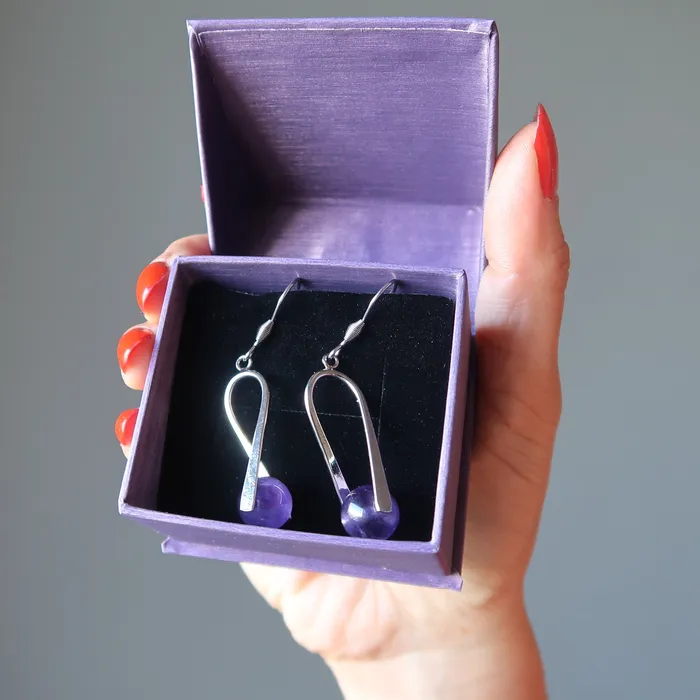 Earrings Satin Crystals Amethyst Earrings Spiritual Frequencies Tuning Fork Purple Crystal