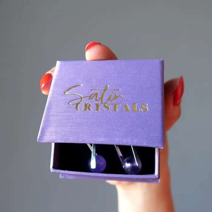 Earrings Satin Crystals Amethyst Earrings Spiritual Frequencies Tuning Fork Purple Crystal