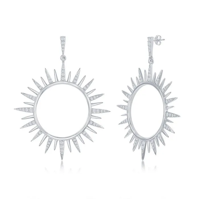 Earrings Sterling Silver Large CZ Sun Earrings Classic