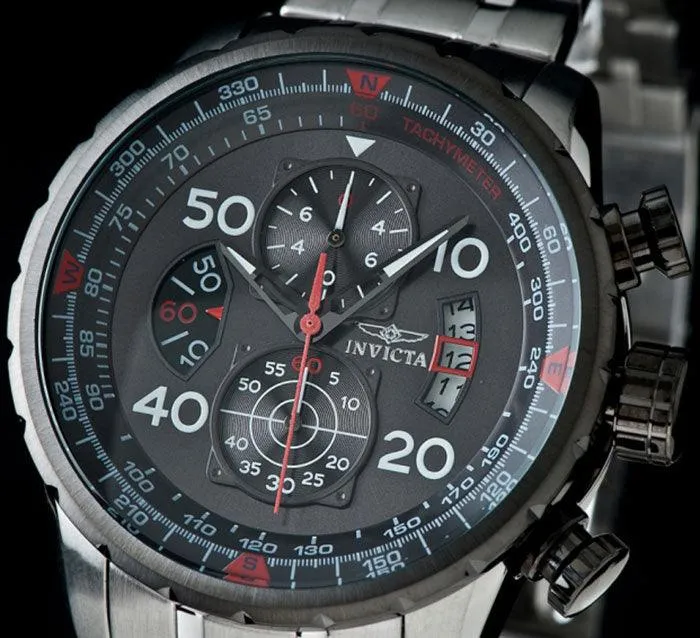 Invicta 17204 Mens Aviator Chronograph Gunmetal Dial Stainless Steel Bracelet Watch Invicta Bracelets