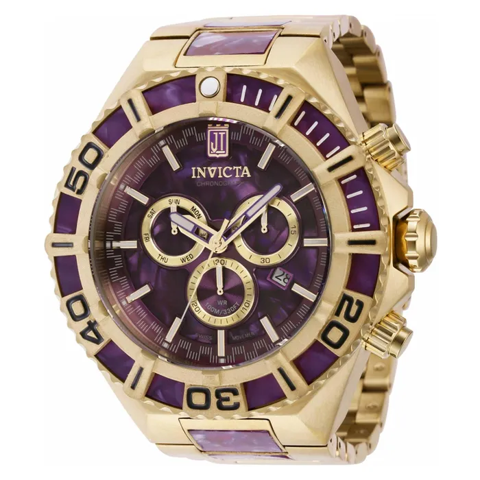 Invicta Bracelets Invicta Mens Chronograph Watch Jason Taylor Purple and Gold Dial Bracelet 40205