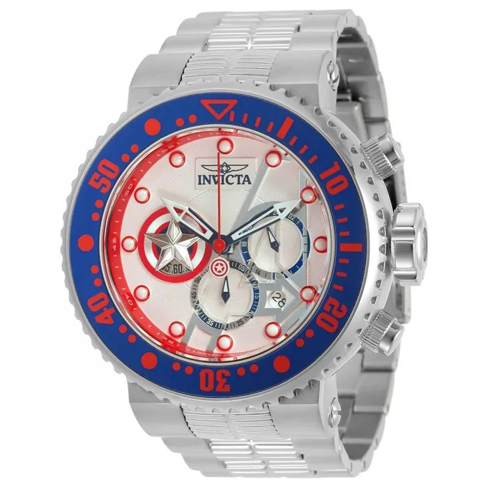 Invicta Mens Quartz Watch Marvel Captain America Silver Tone Bracelet 31905 Invicta Bracelets
