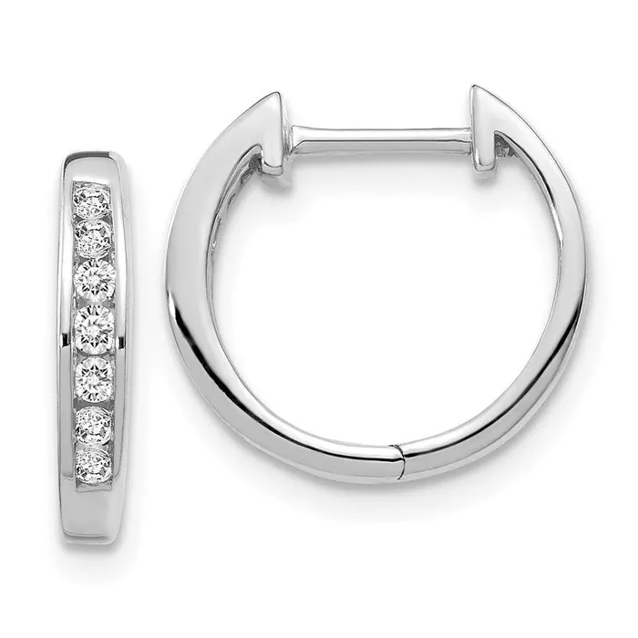 Jewelry Earrings 14k White Gold Diamond Hinged Hoop Earrings