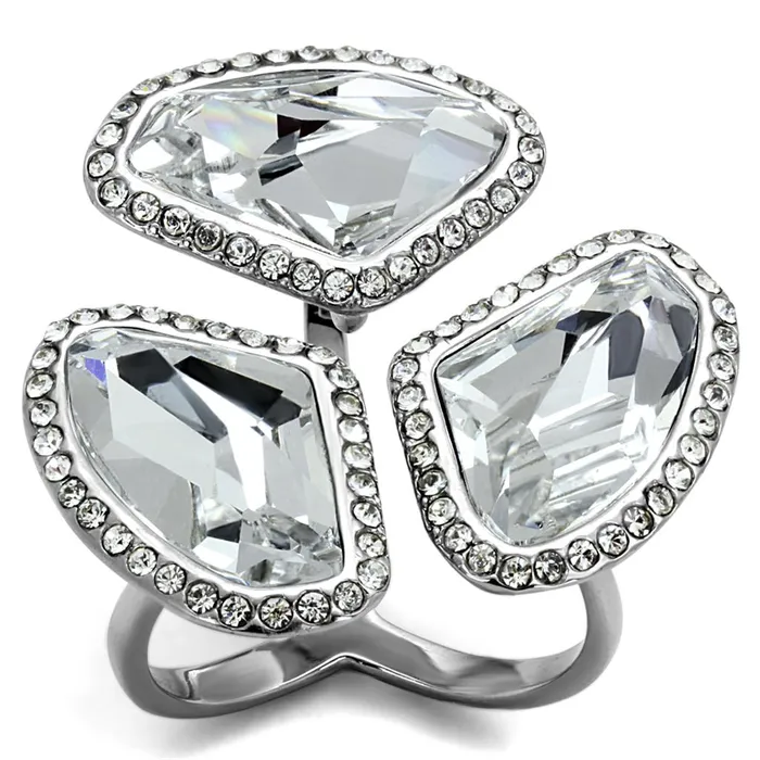 LO3938 High polished no plating Stainless Steel Ring with Top Grade Crystal in Clear Alamode Rings