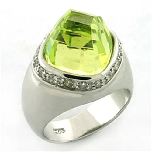 LOA640 Rhodium 925 Sterling Silver Ring with AAA Grade CZ in Apple Green color Alamode Rings