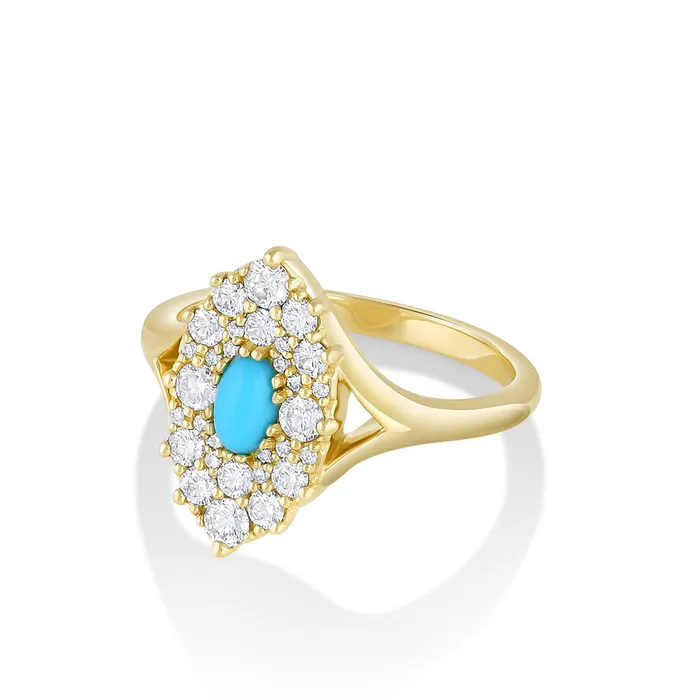 Marrow Fine Rings 21ct Turquoise White Diamond Navette Ring