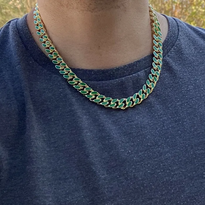 Necklaces Bling Cartel Admin 14K Gold Plated 20 Green Cuban Link Chain Necklace