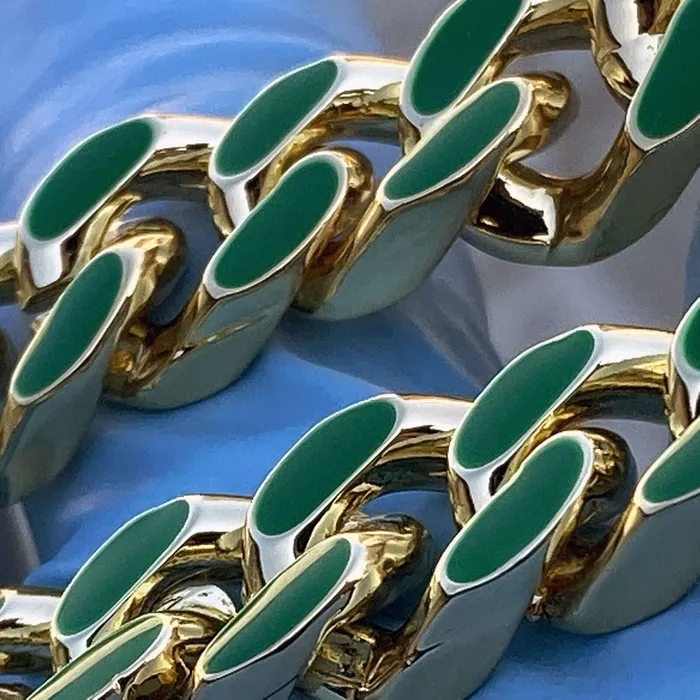 Necklaces Bling Cartel Admin 14K Gold Plated 20 Green Cuban Link Chain Necklace