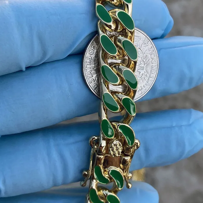 Necklaces Bling Cartel Admin 14K Gold Plated 20 Green Cuban Link Chain Necklace