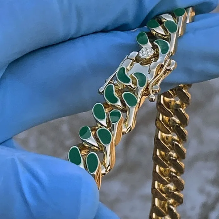 Necklaces Bling Cartel Admin 14K Gold Plated 20 Green Cuban Link Chain Necklace