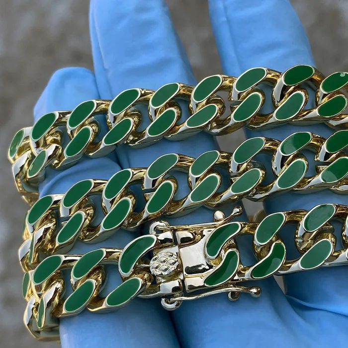 Necklaces Bling Cartel Admin 14K Gold Plated 20 Green Cuban Link Chain Necklace