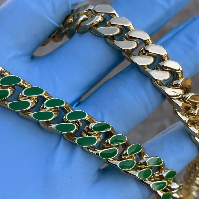 Necklaces Bling Cartel Admin 14K Gold Plated 20 Green Cuban Link Chain Necklace