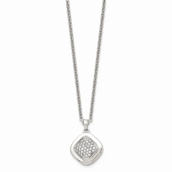 Necklaces Chisel Stainless Steel Polished CZ Square w2in ext Necklace