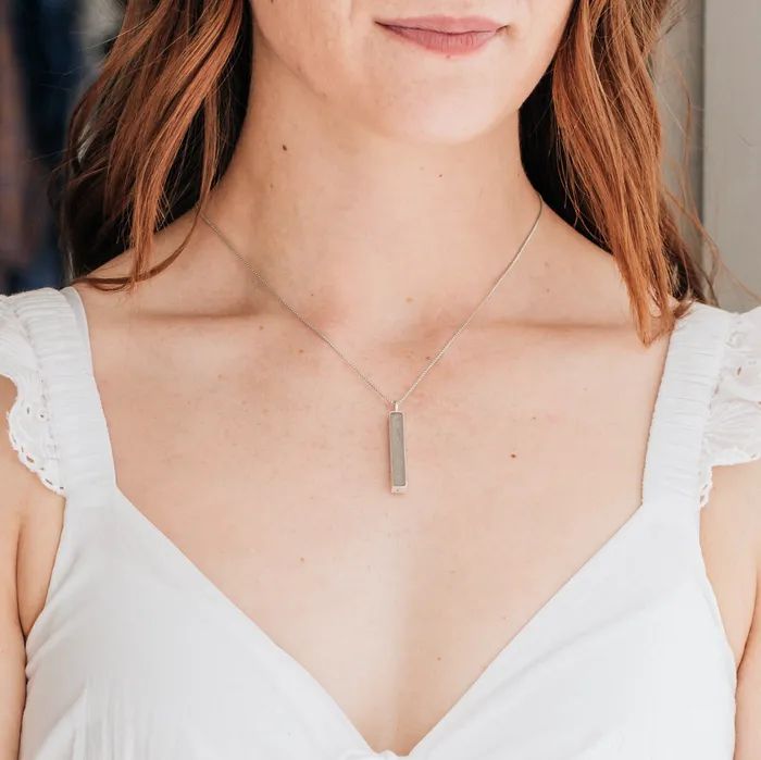 Necklaces closebymejewelry Long Bar Cremation Necklace in 14K White Gold