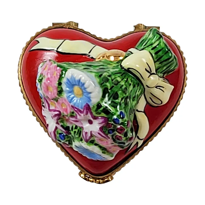 Necklaces Rochard Limoges Rochard Red Heart with Bouquet Of Flowers Limoges Box