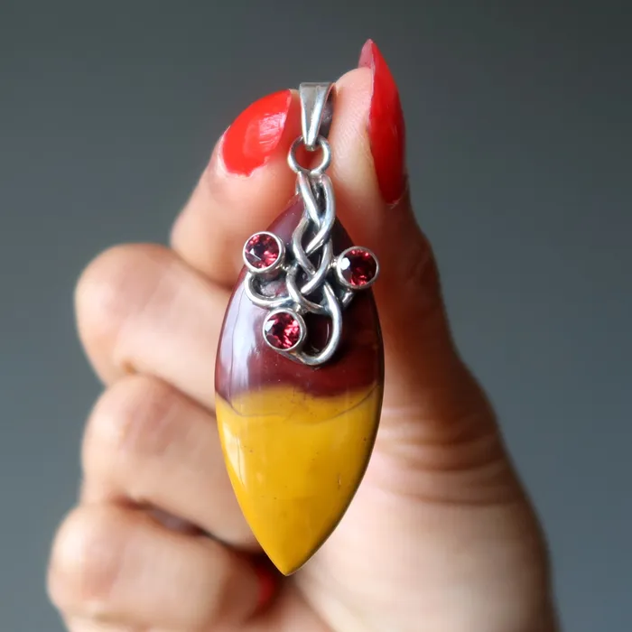 Necklaces Satin Crystals Mookaite Jasper Pendant Garnet Gem Sterling Silver