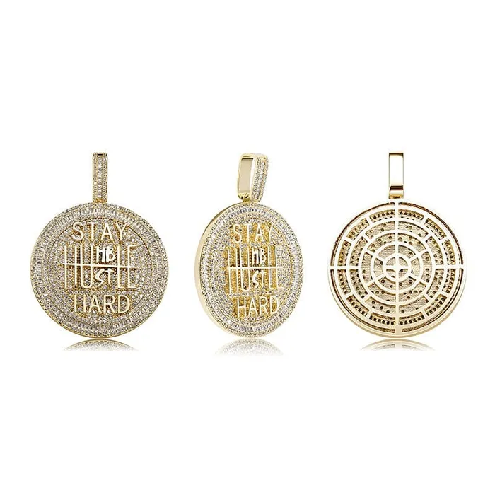 Necklaces VVS Jewelry Fully Iced Stay Humble Hustle Hard Round Pendant Chain