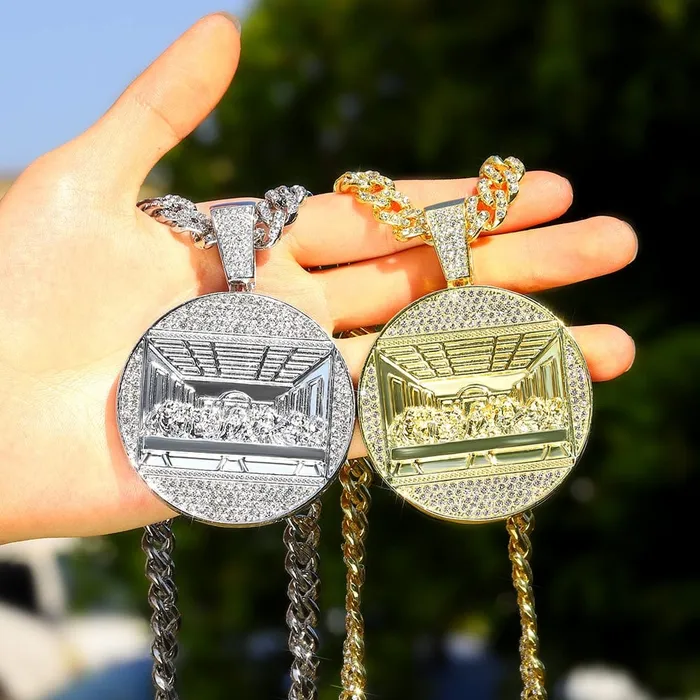 Necklaces VVS Jewelry Iced Out Last Supper Pendant Cuban Necklace