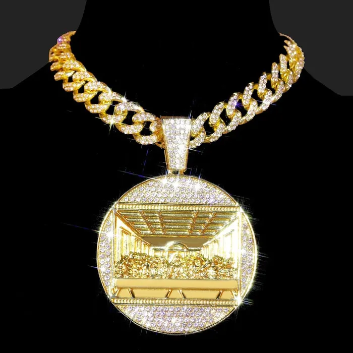 Necklaces VVS Jewelry Iced Out Last Supper Pendant Cuban Necklace