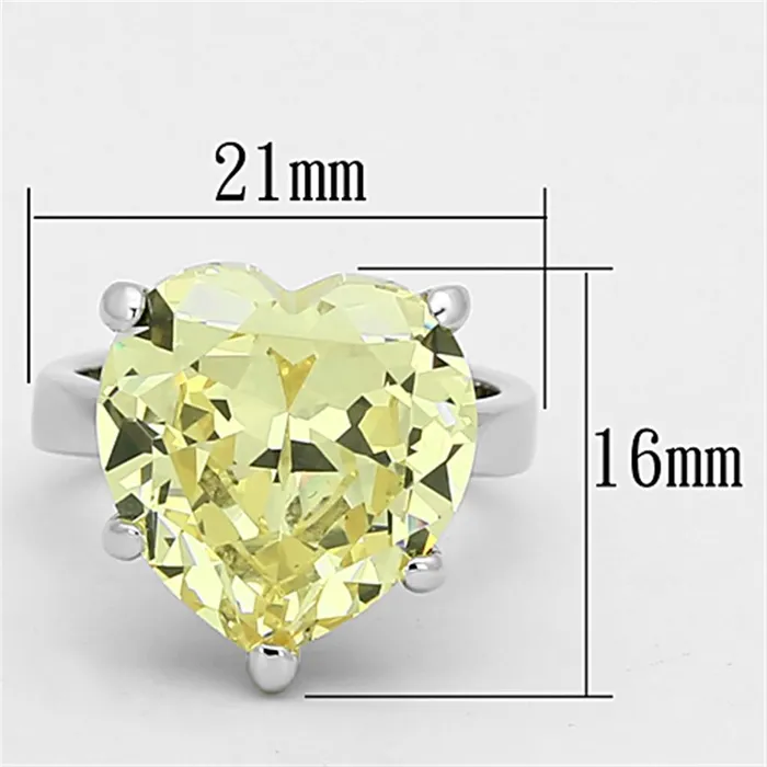 Rings Alamode LOAS947 Rhodium 925 Sterling Silver Ring with AAA Grade CZ in Citrine Yellow