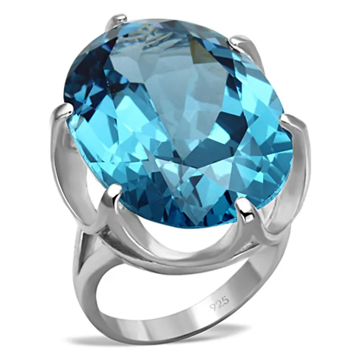 Rings Alamode LOS667 Silver 925 Sterling Silver Ring with Synthetic Spinel in Sea Blue