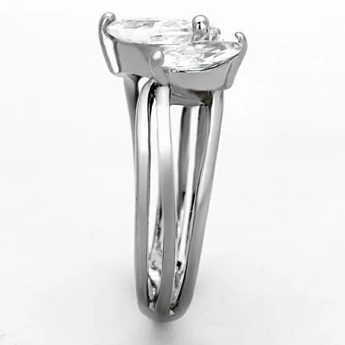 Rings Alamode TK1445 High polished no plating Stainless Steel Ring with AAA Grade CZ in Clear