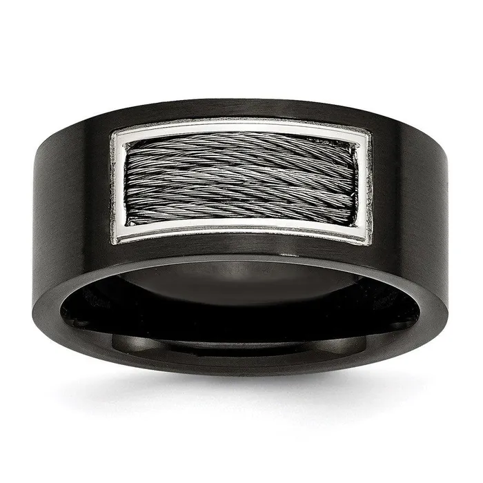 Rings Chisel Stainless Steel Black IP Plated with Wire Inlay Ring