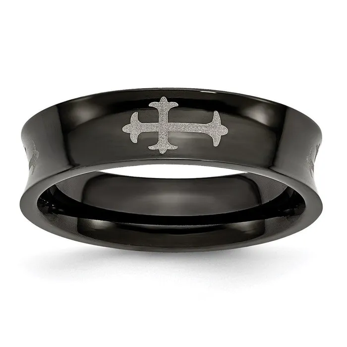 Rings Chisel Stainless Steel Concave Crosses Black IPplated 6mm Band Rings Chisel Stainless Steel Concave Crosses Black IPplated 6mm Band