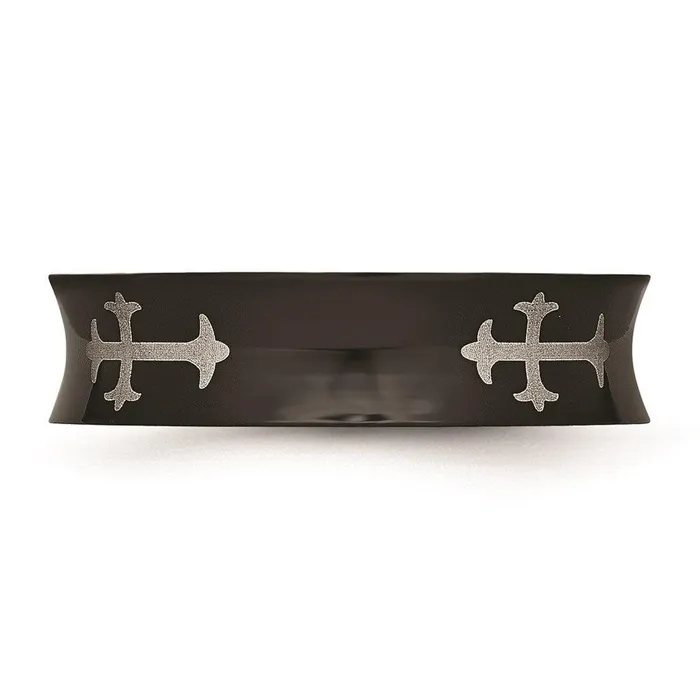 Rings Chisel Stainless Steel Concave Crosses Black IPplated 6mm Band Rings Chisel Stainless Steel Concave Crosses Black IPplated 6mm Band