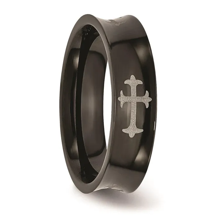 Rings Chisel Stainless Steel Concave Crosses Black IPplated 6mm Band Rings Chisel Stainless Steel Concave Crosses Black IPplated 6mm Band