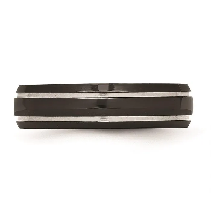 Rings Chisel Stainless Steel Grooved Polished 6mm Black IPplated Band