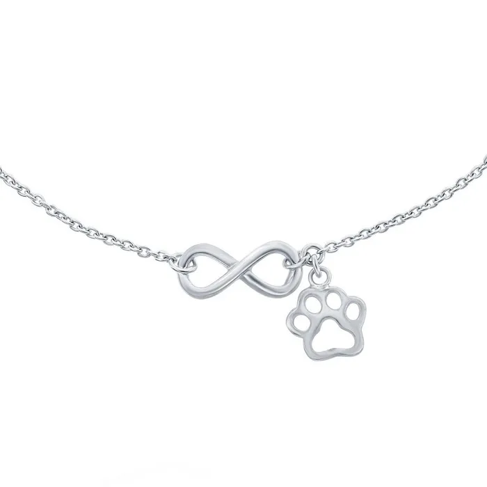 Rings Classic Womens Anklet Sterling Silver Infinity with Paw Print Charm R9248 Classic