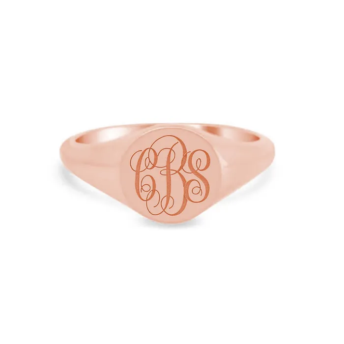 Rings deBebians Womens Round Signet Ring Small Laser Engraved Script Monogram