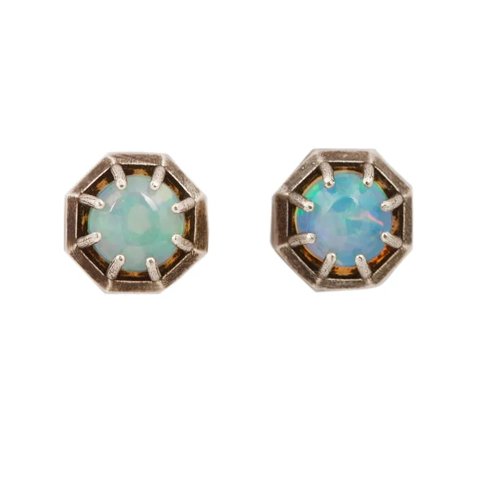 Rings Lauren Wolf Jewelry Opal Octagon Silver Studs