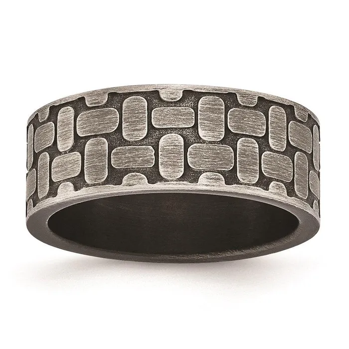 Rings Stainless Steel Brushed Antiqued Textured Ring Chisel