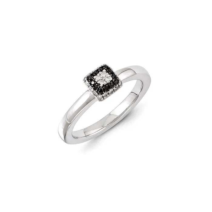 Rings Sterling Silver Stackable Expressions Black White Diamond Ring QSK1082 Stackable Expressions