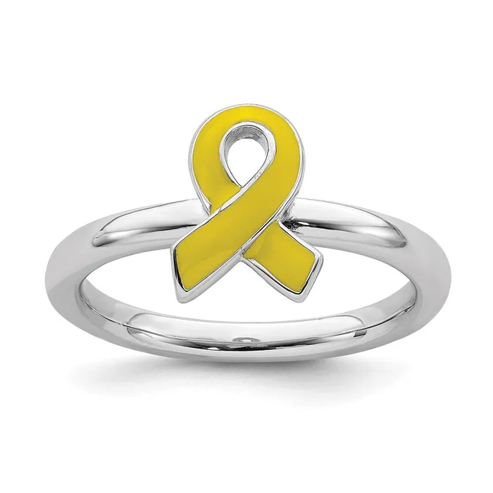 Rings Sterling Silver Stackable Expressions Yellow Enameled Awareness Ribbon Ring QSK941 Stackable Expressions