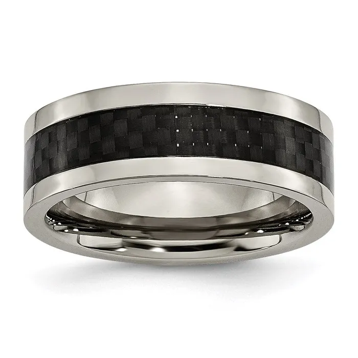 Rings Titanium 8mm Polished with Black Carbon Fiber Inlay Band TB255 Chisel