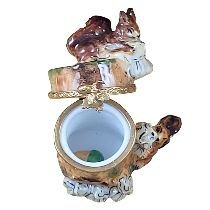 Rochard Limoges Necklaces Rochard Two Squirrels on Tree Trunk with Removable Acorn Limoges Box