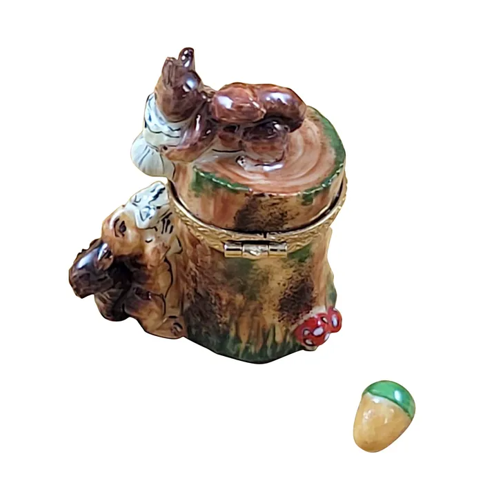Rochard Limoges Necklaces Rochard Two Squirrels on Tree Trunk with Removable Acorn Limoges Box