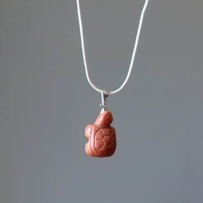 Satin Crystals Goldstone Necklace Turtle Animal Spirit Stone Silver Necklaces