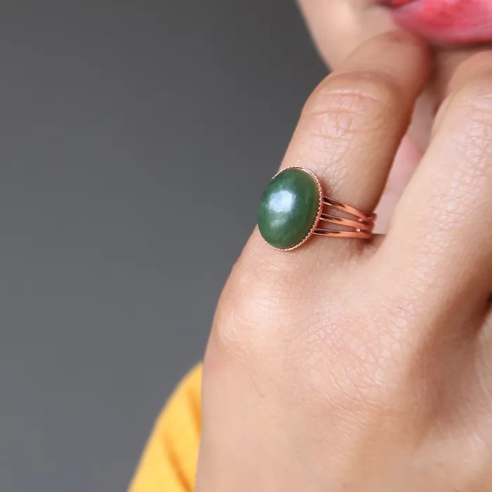 Satin Crystals Rings Jade Ring Flurry of Fortune Nephrite Copper Adjustable