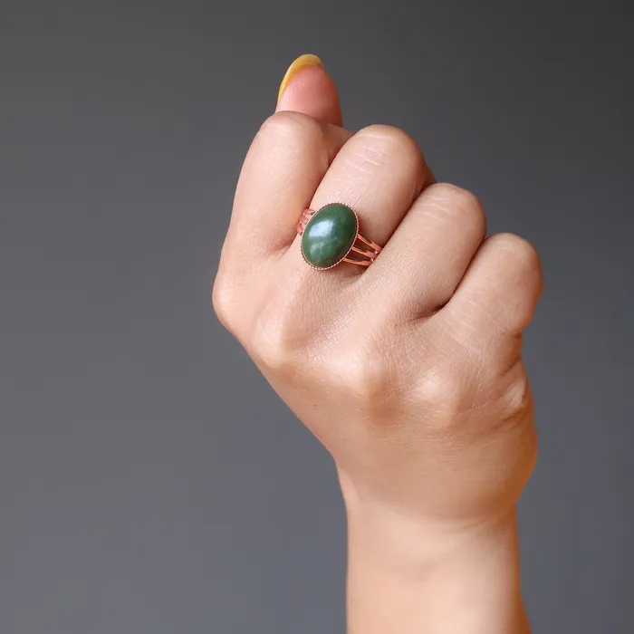 Satin Crystals Rings Jade Ring Flurry of Fortune Nephrite Copper Adjustable