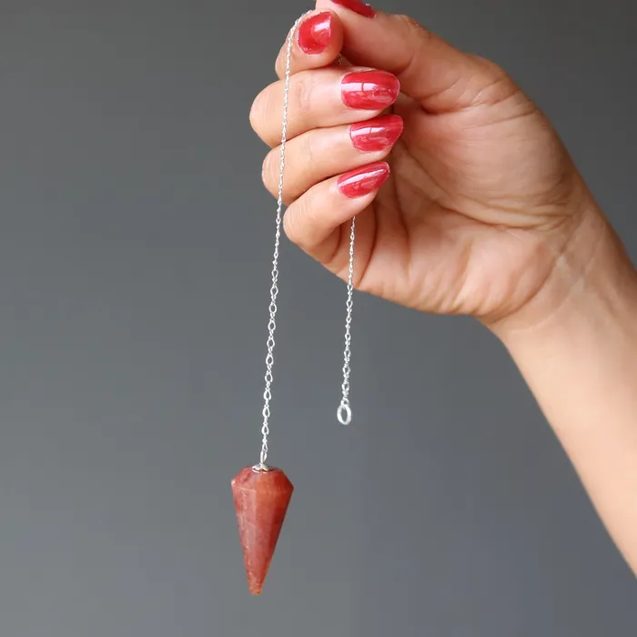 Satin Crystals Rings Red Fire Quartz Pendulum Light the Way Sterling Silver