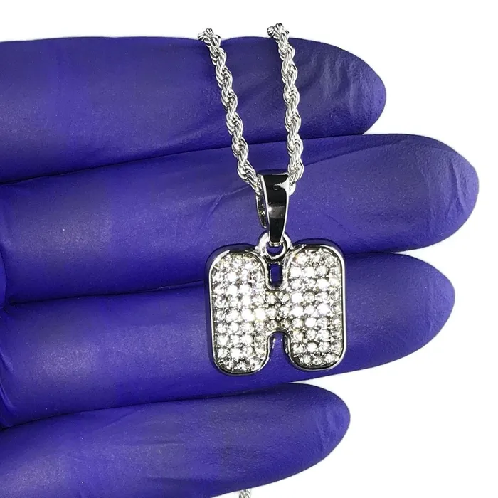 Silver Tone H Letter Micro Chain Rope Necklace Bling Cartel Admin Necklaces