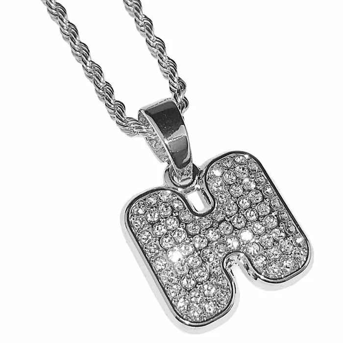 Silver Tone H Letter Micro Chain Rope Necklace Bling Cartel Admin Necklaces